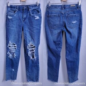 Blank NYC The Rivington High-Rise Tapered Distressed Raw Hem Jeans size 26